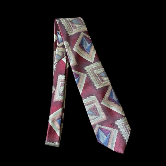 VTG CHRISTIAN DIOR Luxury Men’s Monsieur Geometric Burgundy Necktie - Picture 1 of 8